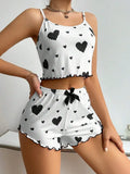 Women's Love Print Pajama Set Soft Tank Top Shorts S-XL