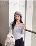 Women’s V-Neck Button Sweater Long Sleeve Slim Knit Pullover
