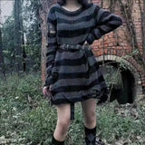 Women’s Goth Striped Sweater Y2K Grunge Emo Pullover Top
