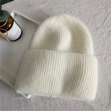 Women's Rabbit Fur Winter Hat Warm Beanie Solid Color Cap