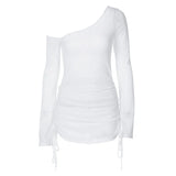 Women's Ruched Lace-Up Sheer Mini Party Dress Summer 2026