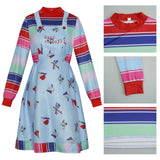 Chucky Costume Set: Striped Shirt & Blue Overalls Jump Dress - Cosplay