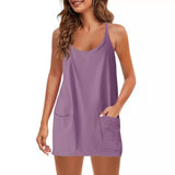 Summer Sleeveless Vest Dress Pocket Sports Short Skirt