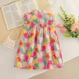 Girls Summer Cotton Floral Sleeveless Beach Dress for Kids