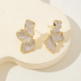 Metal Flower Cream Stud Earrings for Women Fashion Gold Color