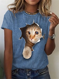 Cat Print T-Shirt Fashion Female Tees Tops Summer Clothing