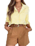Ladies Cotton Striped Long Sleeve Casual Shirt Top