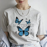 Women's Summer Butterfly Print T-shirt Girl Casual Short Sleeve