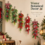 Christmas Greenery Garland with Lily & Red Berries for Mantel Decor