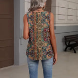 Fashionable Floral Print V-Neck Tank Top Women's Summer Shirt