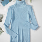 Women's High-Neck Knitted Turtleneck Slim-Fit Long-Sleeve Anti-Pilling Casual Elegant Plain Sweater