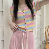 Ice Silk Short Sleeve Open Cardigan Women's Top Rainbow