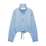 Women's Polka Dot Turtleneck Zipper Jacket with Pockets