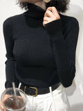 Women's High-Neck Knitted Turtleneck Slim-Fit Long-Sleeve Anti-pilling Casual Elegant Plain Sweater