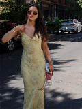 Women's Floral Print Maxi Dress Backless Summer Beachwear