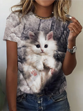 Cat Print T-Shirt Fashion Female Tees Tops Summer Clothing