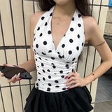 Women's Polka Dot Print V-Neck Sleeveless Backless Tank Tops