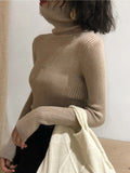 Women's High-Neck Knitted Turtleneck Slim-Fit Long-Sleeve Anti-pilling Casual Elegant Plain Sweater