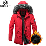 Men's Windproof Fleece Warm Detachable Hooded Parka Winter Jacket Solid Zipper Coat 6XL