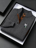 Men's Embroidered Sweatshirt Solid Color Button Pattern Casual Wear