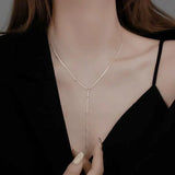 LATS Gold Color Double Layered Long Tassel Chain Necklaces