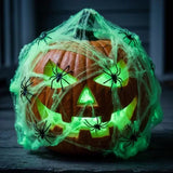 Halloween Glow in Dark Fake Cobwebs, Spider-Stretchy Spooky Web Decor