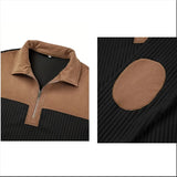 Men’s Half-Zip Polo Sweater – Patchwork Ribbed Long Sleeve Pullover