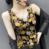 Floral Print Ice Silk Thin Breathable Summer Women's Top Vest