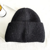 Women's Rabbit Fur Winter Hat Warm Beanie Solid Color Cap