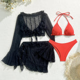 Sexy Lace Mesh Four-Piece Customizable Bikini Swimsuit Set