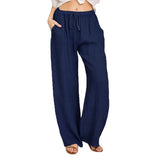 Women's Fashion Cotton Linen Pants Elastic Female Trousers