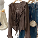 Spring Blouses for Women Ruffled Flared Shirts Tops