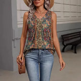 Fashionable Floral Print V-Neck Tank Top Women's Summer Shirt