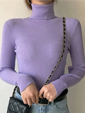 Women's High-Neck Knitted Turtleneck Slim-Fit Long-Sleeve Anti-Pilling Casual Elegant Plain Sweater
