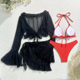 Sexy Lace Mesh Four-Piece Customizable Bikini Swimsuit Set