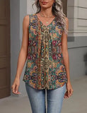 Fashionable Floral Print V-Neck Tank Top Women's Summer Shirt