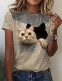 Cat Print T-Shirt Fashion Female Tees Tops Summer Clothing