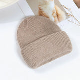 Women's Rabbit Fur Winter Hat Warm Beanie Solid Color Cap