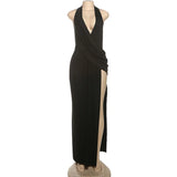 Women's Deep V Neck High Slit Backless Maxi Dress for Summer