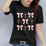 Women's Polyester T-shirt w/ Colorful Ribbon and Bow Pattern