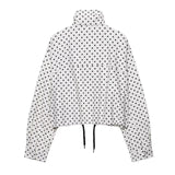 Women's Polka Dot Turtleneck Zipper Jacket with Pockets
