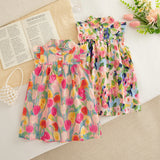 Girls Summer Cotton Floral Sleeveless Beach Dress for Kids