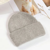 Women's Rabbit Fur Winter Hat Warm Beanie Solid Color Cap
