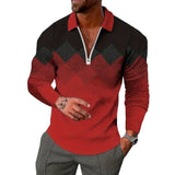 Men’s 3D Geometric Print Polo Shirt – Long Sleeve Golf Top