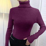 Women's High-Neck Knitted Turtleneck Slim-Fit Long-Sleeve Anti-Pilling Casual Elegant Plain Sweater