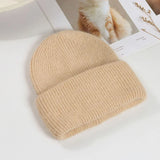 Women's Rabbit Fur Winter Hat Warm Beanie Solid Color Cap