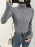 Women's High-Neck Knitted Turtleneck Slim-Fit Long-Sleeve Anti-pilling Casual Elegant Plain Sweater