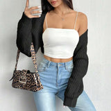 Women's Ribbed Knit Cardigan Sweater Coat Shoulder Wrap