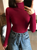 Women's High-Neck Knitted Turtleneck Slim-Fit Long-Sleeve Anti-pilling Casual Elegant Plain Sweater