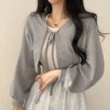 Women's White Knit Cardigan Korean Style Lace-Up Summer Top